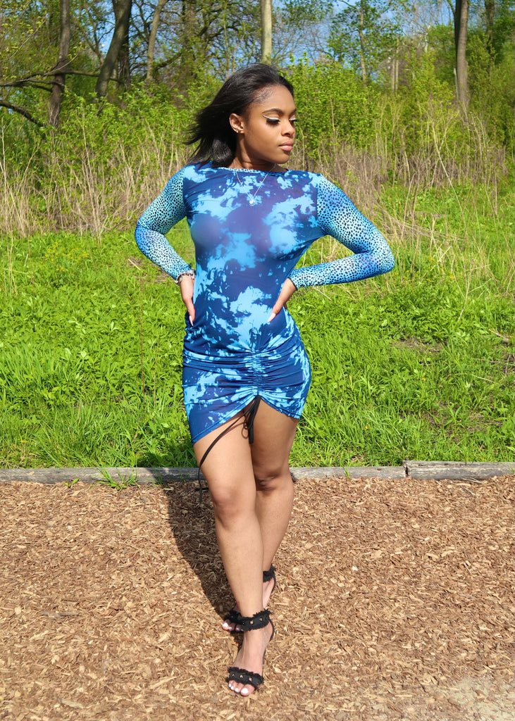 The Vested Blissful Sapphire Ruched Mini Dress